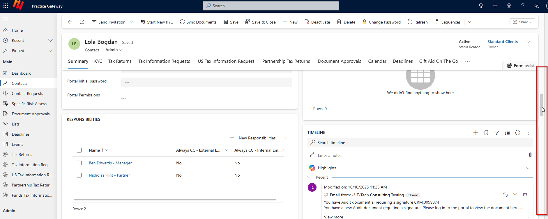 Accessing the Contact Request Section